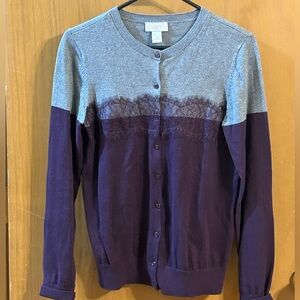 Loft Outlet Purple Gray Lace Button Cardigan Sweater Size Medium